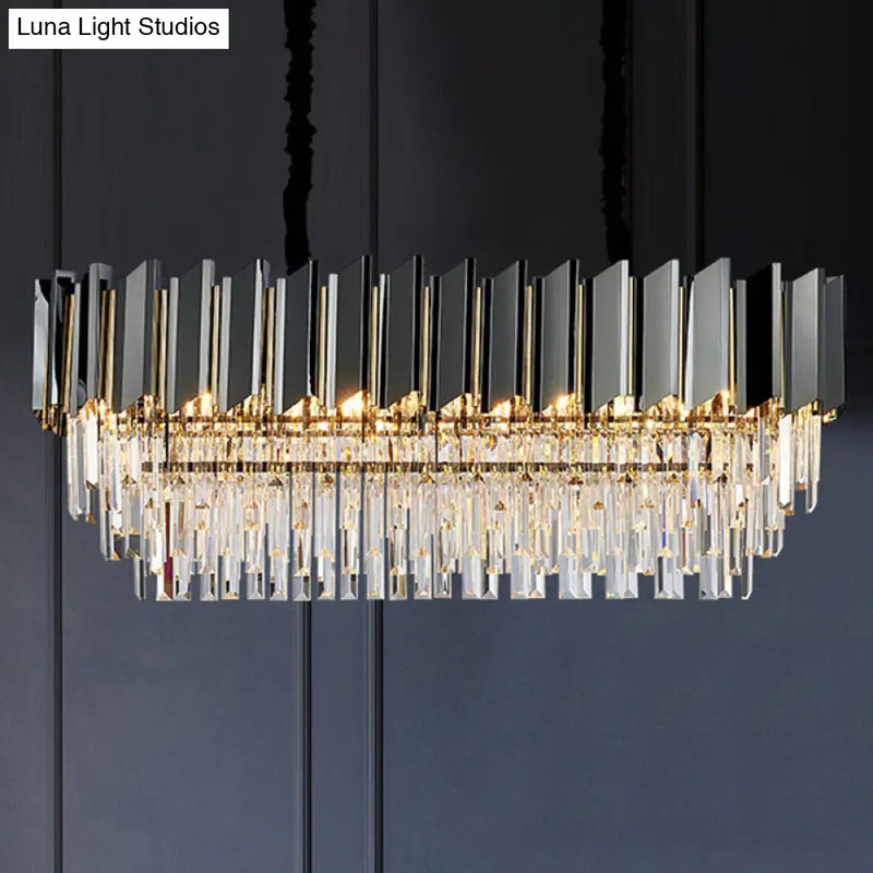 DecorBites™ Contemporary Black Prismatic Crystal Oval Island Pendant Light Fixture for Dining Room