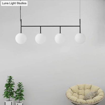 DecorBites™ Contemporary Black Suspended Island Light Fixture with White Glass Orb and 4 Bulbs