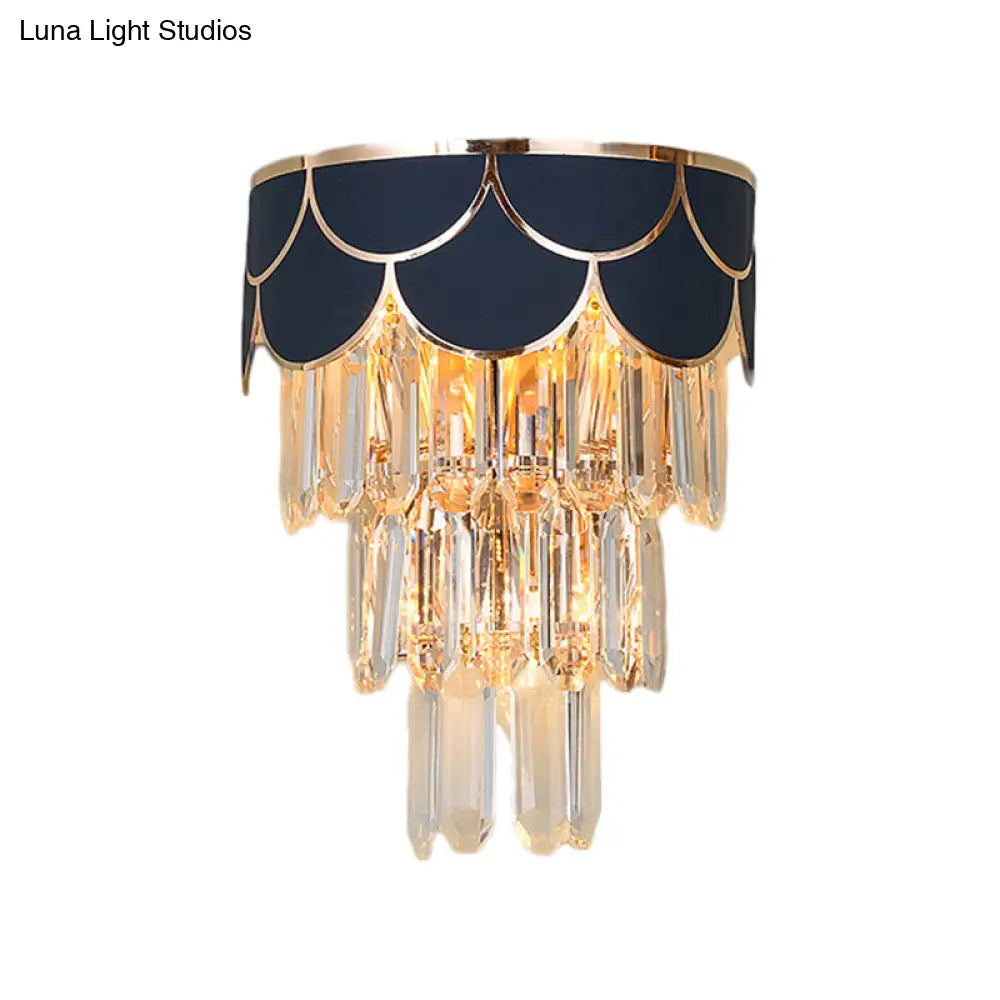 DecorBites™ Contemporary Black Tiered Crystal Wall Sconce with 3 Heads - Stylish Living Room Lighting Idea