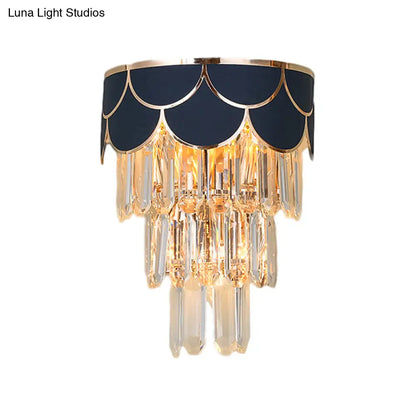 DecorBites™ Contemporary Black Tiered Crystal Wall Sconce with 3 Heads - Stylish Living Room Lighting Idea