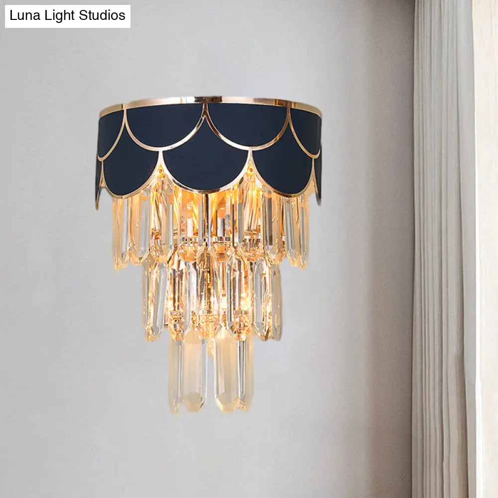 DecorBites™ Contemporary Black Tiered Crystal Wall Sconce with 3 Heads - Stylish Living Room Lighting Idea