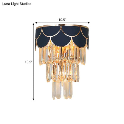 DecorBites™ Contemporary Black Tiered Crystal Wall Sconce with 3 Heads - Stylish Living Room Lighting Idea