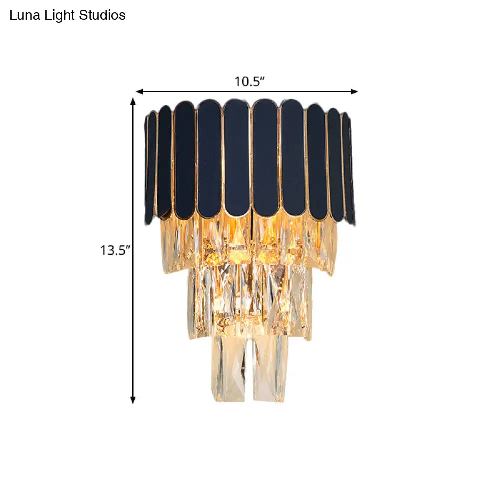 DecorBites™ Contemporary Black Tiered Crystal Wall Sconce with 3 Heads - Stylish Living Room Lighting Idea