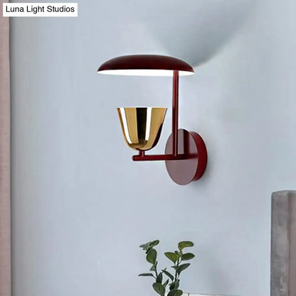 DecorBites™ Contemporary Black Wall Sconce with Metallic Disc Shade and Brass Bowl - Bedroom Light Fixture