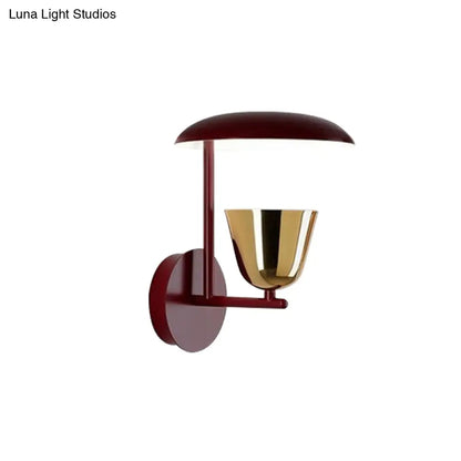 DecorBites™ Contemporary Black Wall Sconce with Metallic Disc Shade and Brass Bowl - Bedroom Light Fixture