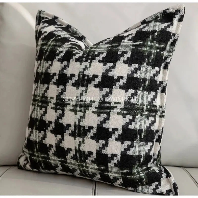 Contemporary black & white houndstooth square cushion cover living room