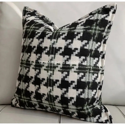 Contemporary black & white houndstooth square cushion cover living room