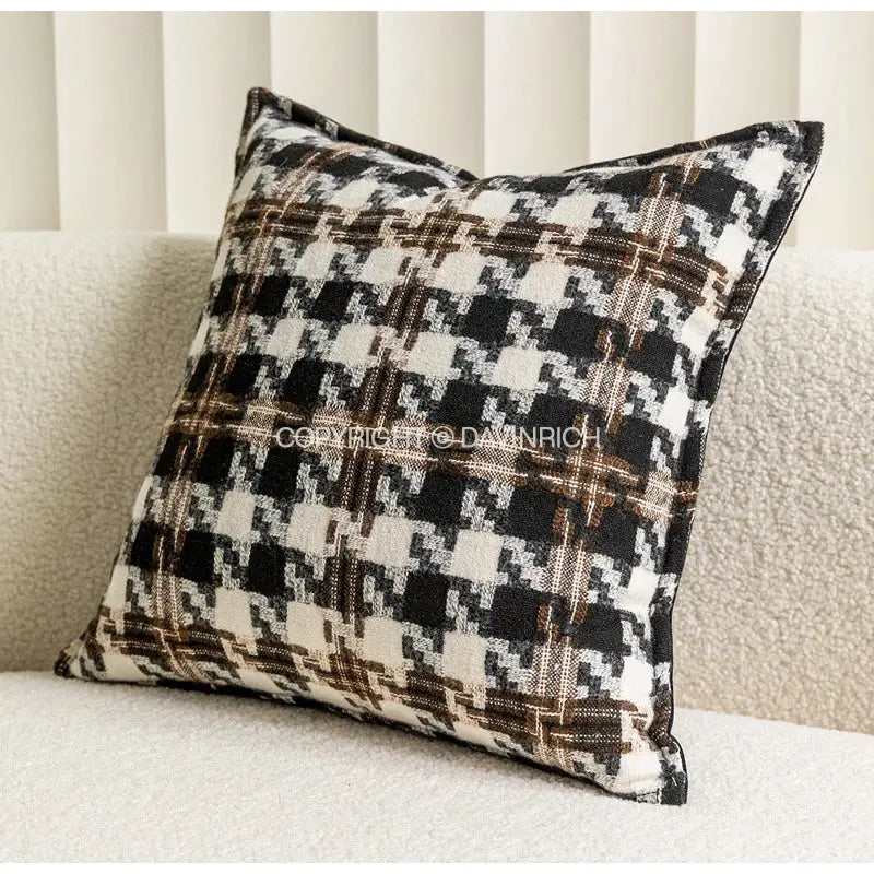 Contemporary black & white houndstooth square cushion cover living room