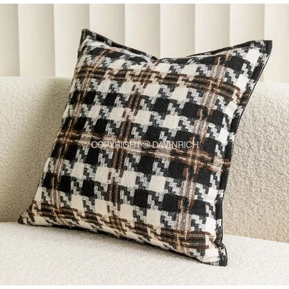 Contemporary black & white houndstooth square cushion cover living room