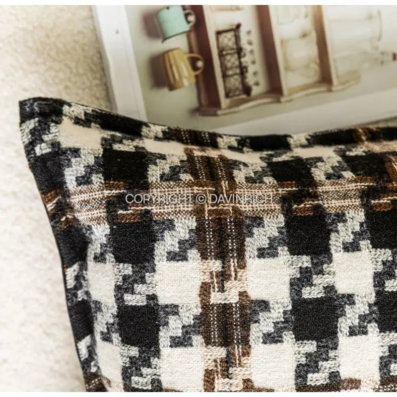 Contemporary black & white houndstooth square cushion cover living room