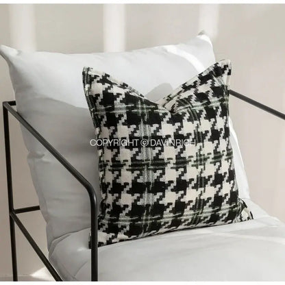 Contemporary black & white houndstooth square cushion cover living room