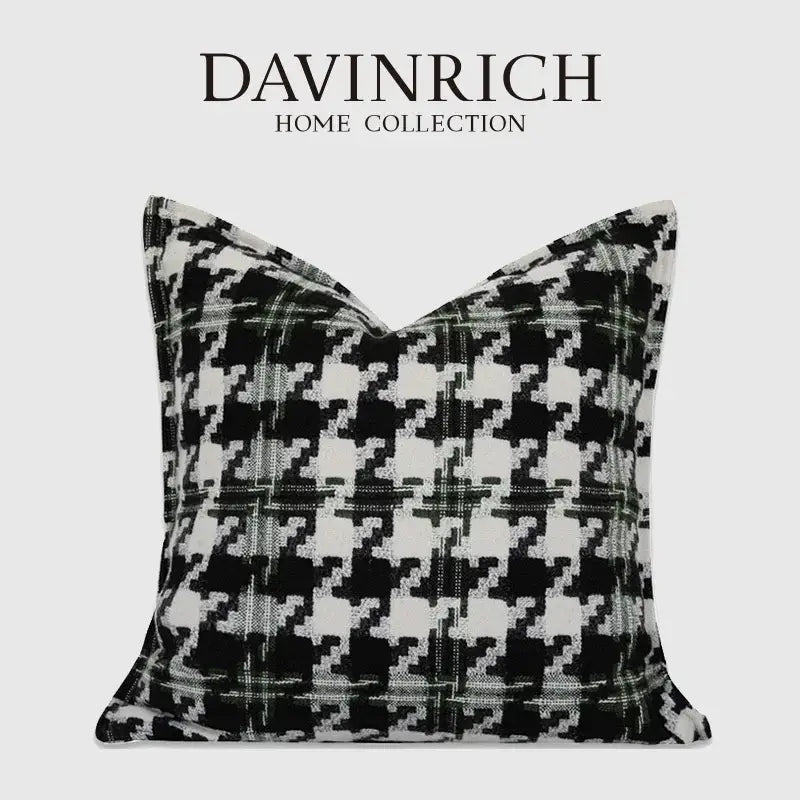 Contemporary black & white houndstooth square cushion cover living room