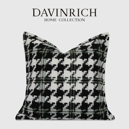 Contemporary black & white houndstooth square cushion cover living room
