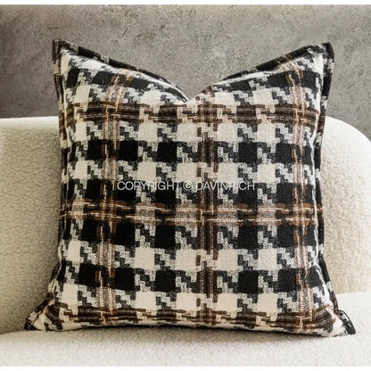 Contemporary black & white houndstooth square cushion cover living room