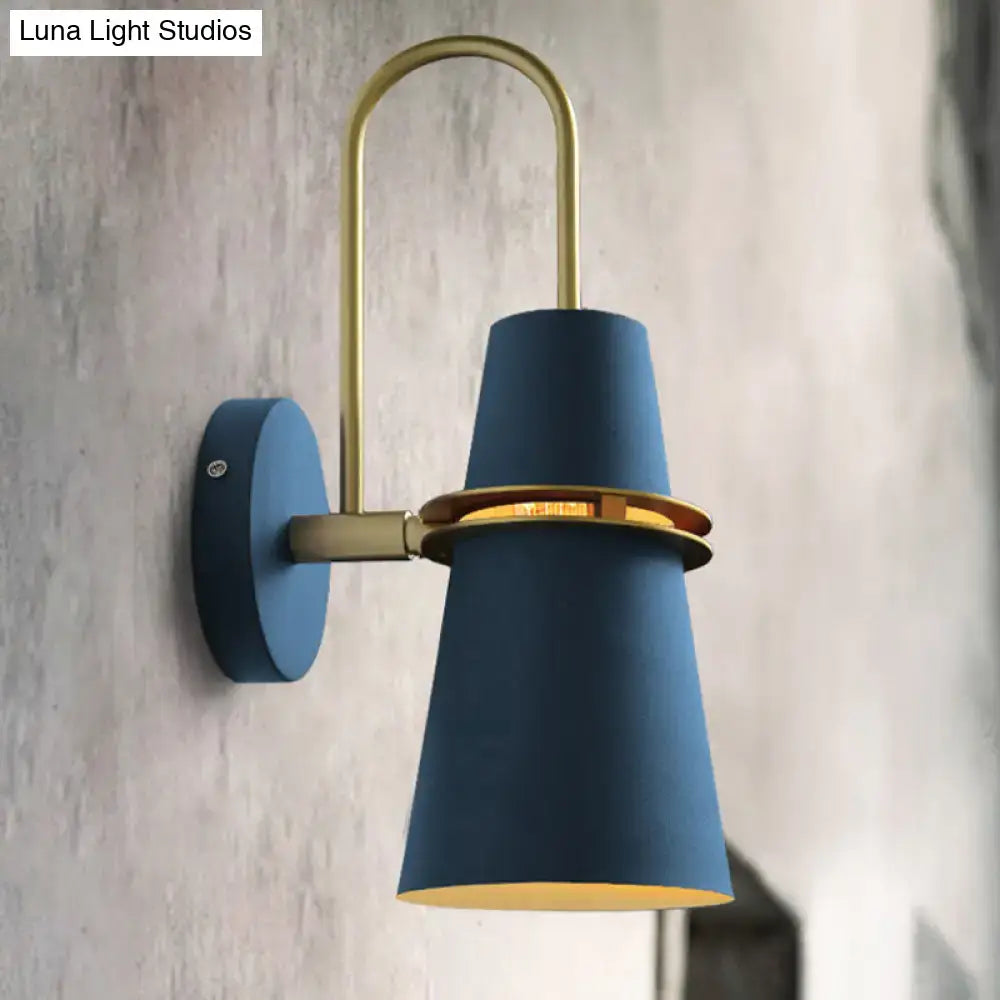 Contemporary blue & gold flared wall sconce light bedroom fixture