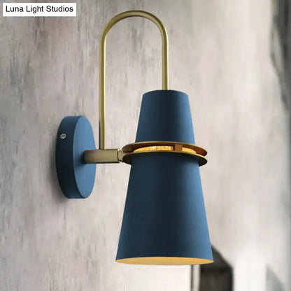 Contemporary blue & gold flared wall sconce light bedroom fixture
