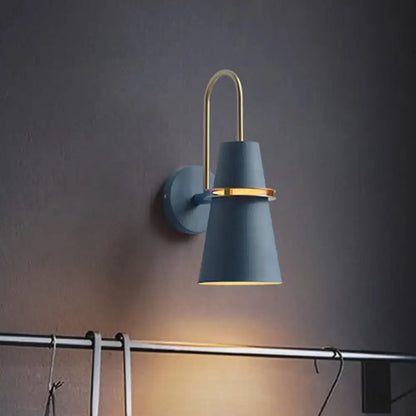 Contemporary blue & gold flared wall sconce light bedroom fixture