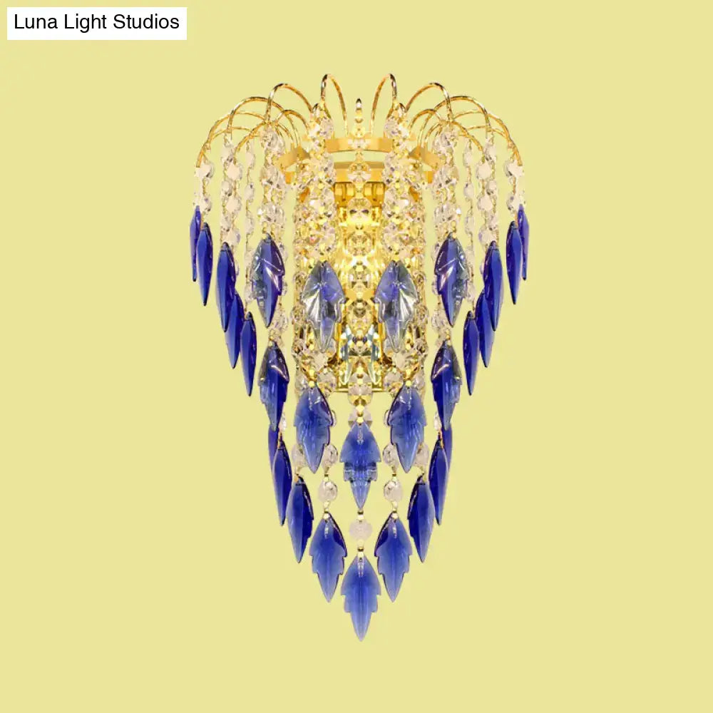 Contemporary brass amber & clear crystal wall lamp bedroom light