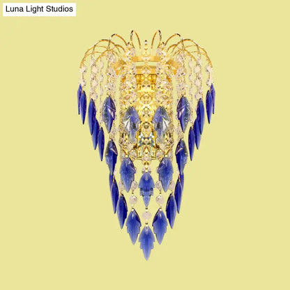 Contemporary brass amber & clear crystal wall lamp bedroom light