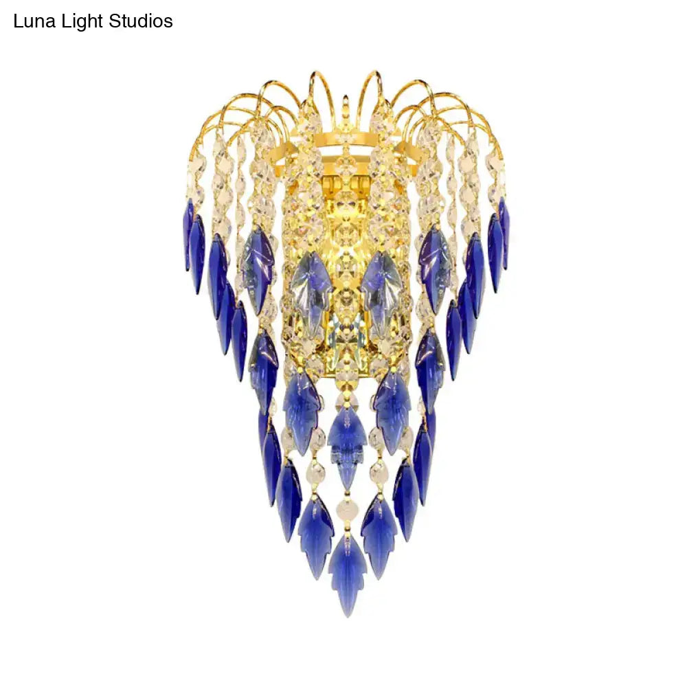 Contemporary brass amber & clear crystal wall lamp bedroom light