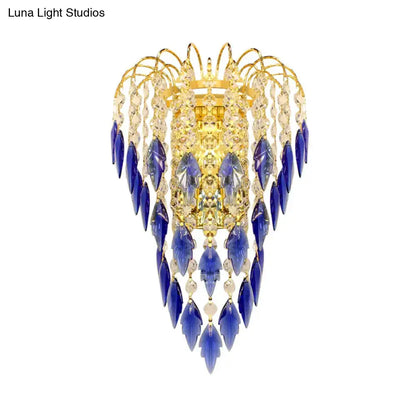 Contemporary brass amber & clear crystal wall lamp bedroom light
