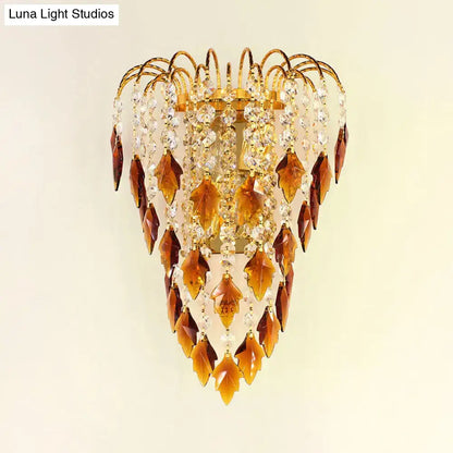 Contemporary brass amber & clear crystal wall lamp bedroom light