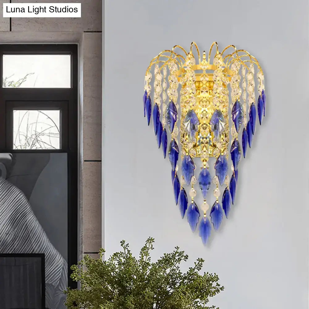 Contemporary brass amber & clear crystal wall lamp bedroom light