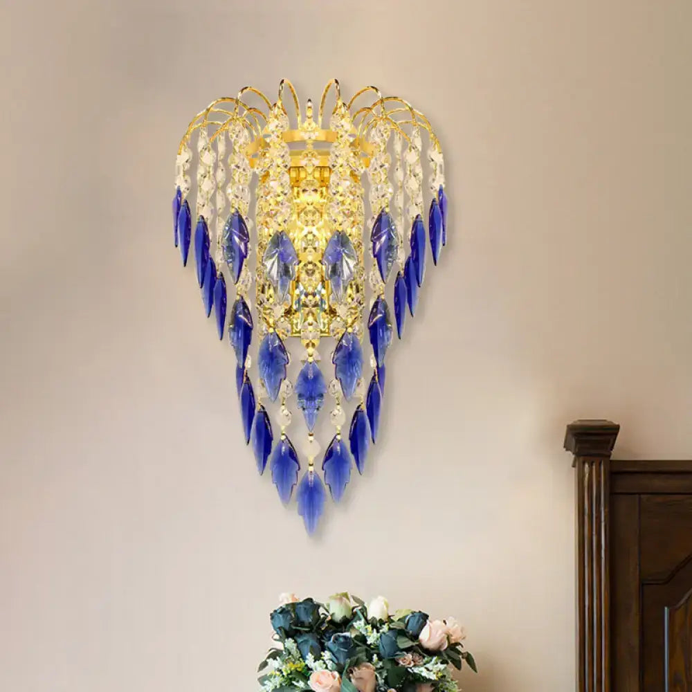 Contemporary brass amber & clear crystal wall lamp bedroom light