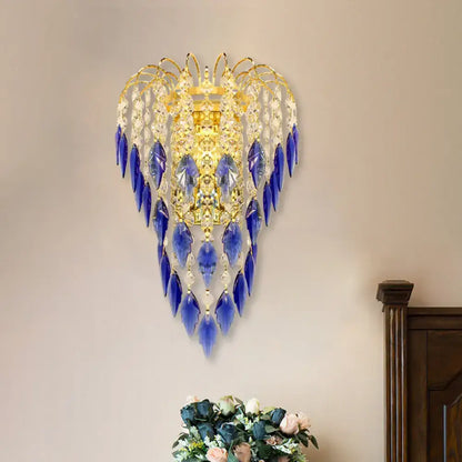 Contemporary brass amber & clear crystal wall lamp bedroom light