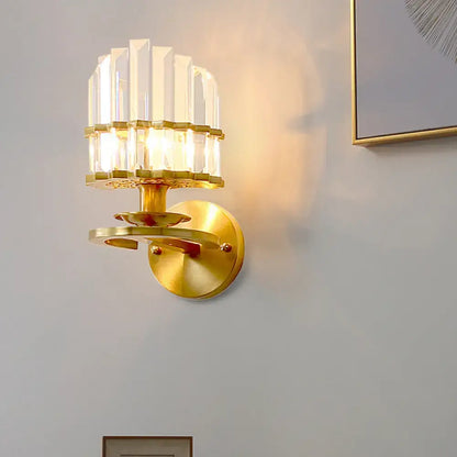 Contemporary brass and clear crystal wall lamp bedroom sconce