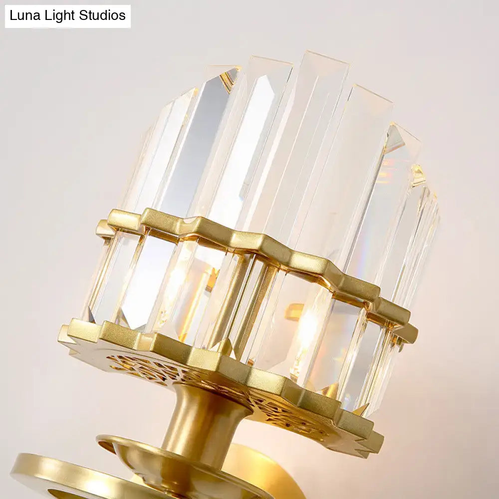 Contemporary brass and clear crystal wall lamp bedroom sconce