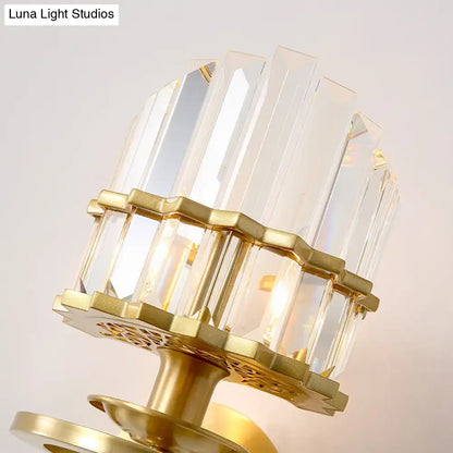 Contemporary brass and clear crystal wall lamp bedroom sconce
