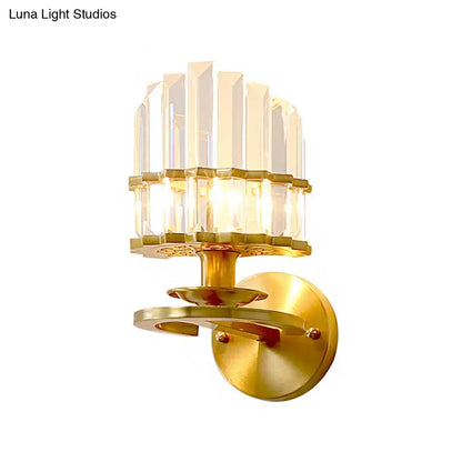 Contemporary brass and clear crystal wall lamp bedroom sconce