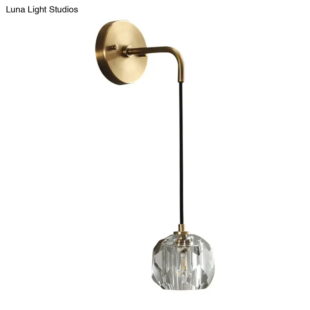 Contemporary brass and crystal globe wall light bedroom sconce
