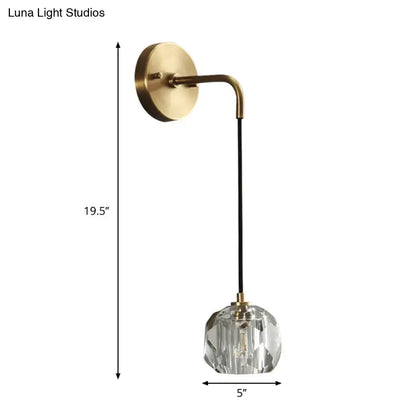 Contemporary brass and crystal globe wall light bedroom sconce
