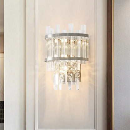 DecorBites™ Contemporary Brass/Chrome Tiered Sconce Light - 3-Light Crystal Wall Mounted Lighting for Dining Room