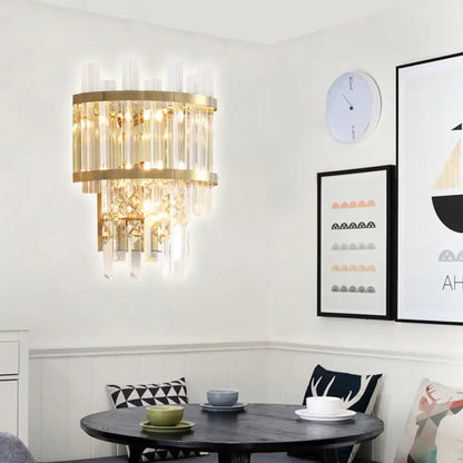 DecorBites™ Contemporary Brass/Chrome Tiered Sconce Light - 3-Light Crystal Wall Mounted Lighting for Dining Room