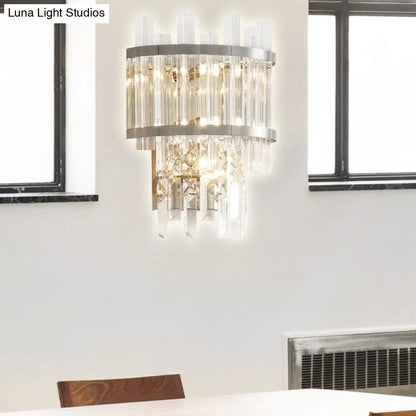 DecorBites™ Contemporary Brass/Chrome Tiered Sconce Light - 3-Light Crystal Wall Mounted Lighting for Dining Room