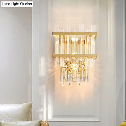 Contemporary brass & chrome wall lamp dining room crystal fixture