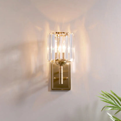 DecorBites™ Contemporary Brass Crystal Wall Sconce - Prismatic 1-Light for Bedroom