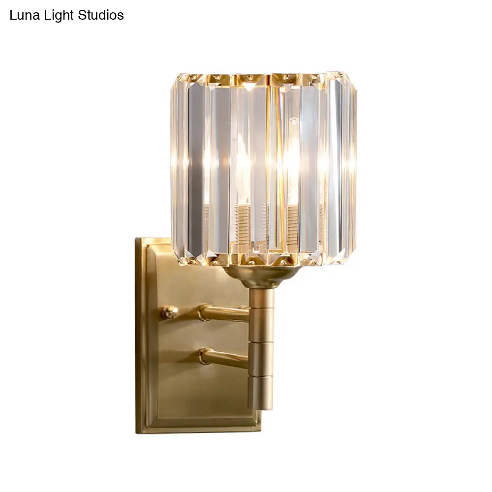 DecorBites™ Contemporary Brass Crystal Wall Sconce - Prismatic 1-Light for Bedroom