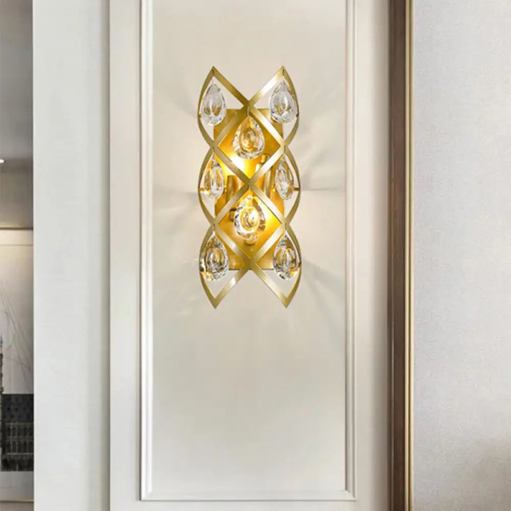 DecorBites™ Contemporary Brass Finish Teardrop Sconce: Clear Crystal Wall Light with 2 Lights for Living Room