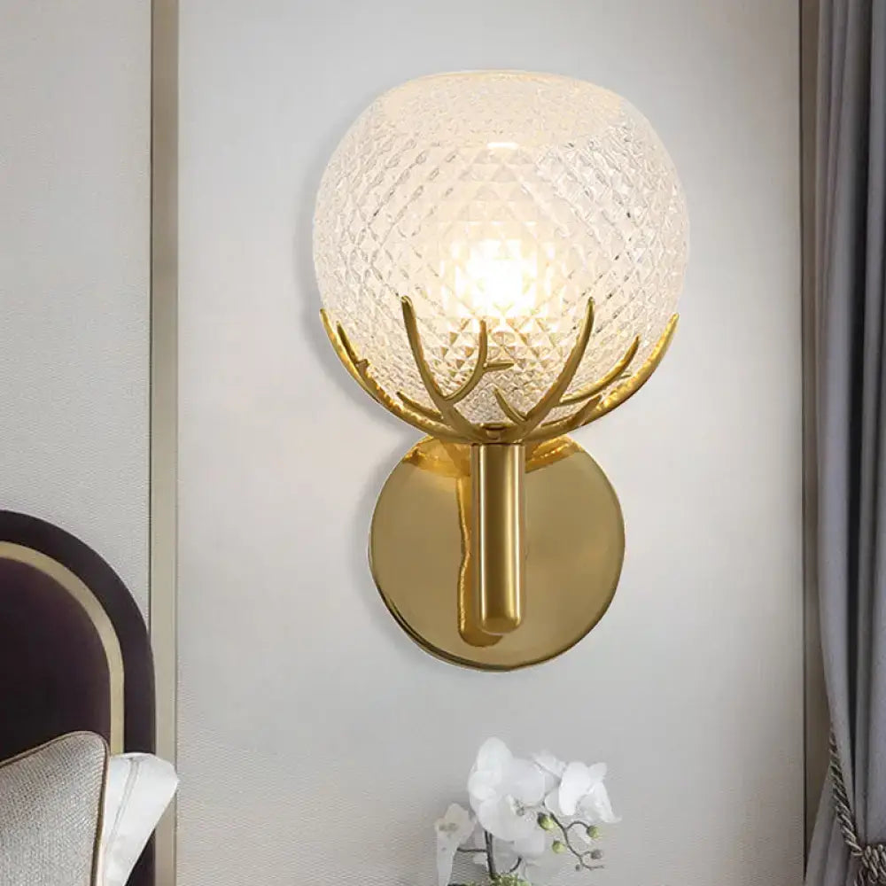 Contemporary brass frosted lattice glass wall lamp bedroom sconce