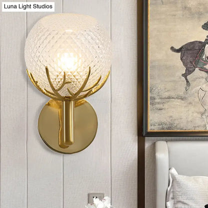 Contemporary brass frosted lattice glass wall lamp bedroom sconce