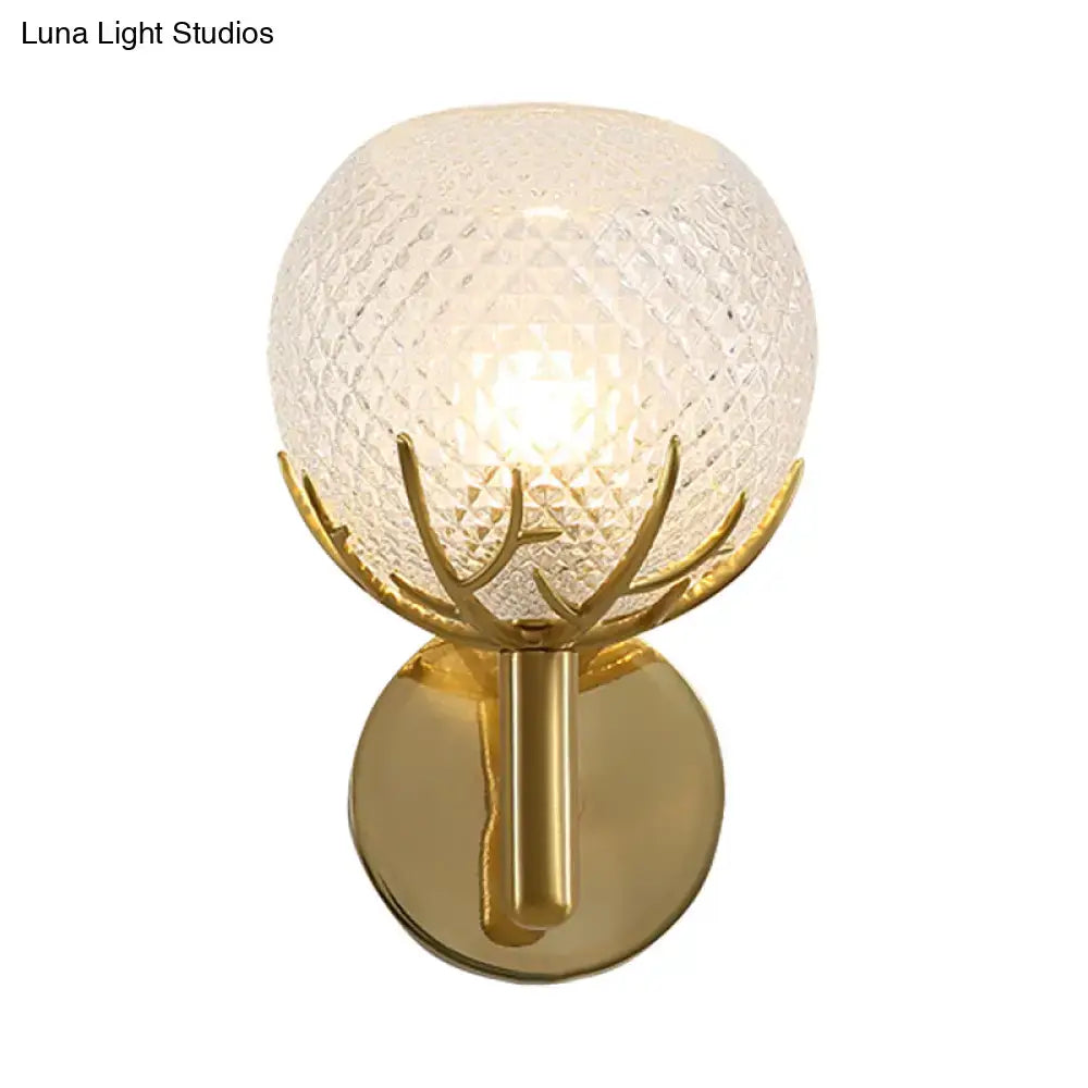 Contemporary brass frosted lattice glass wall lamp bedroom sconce