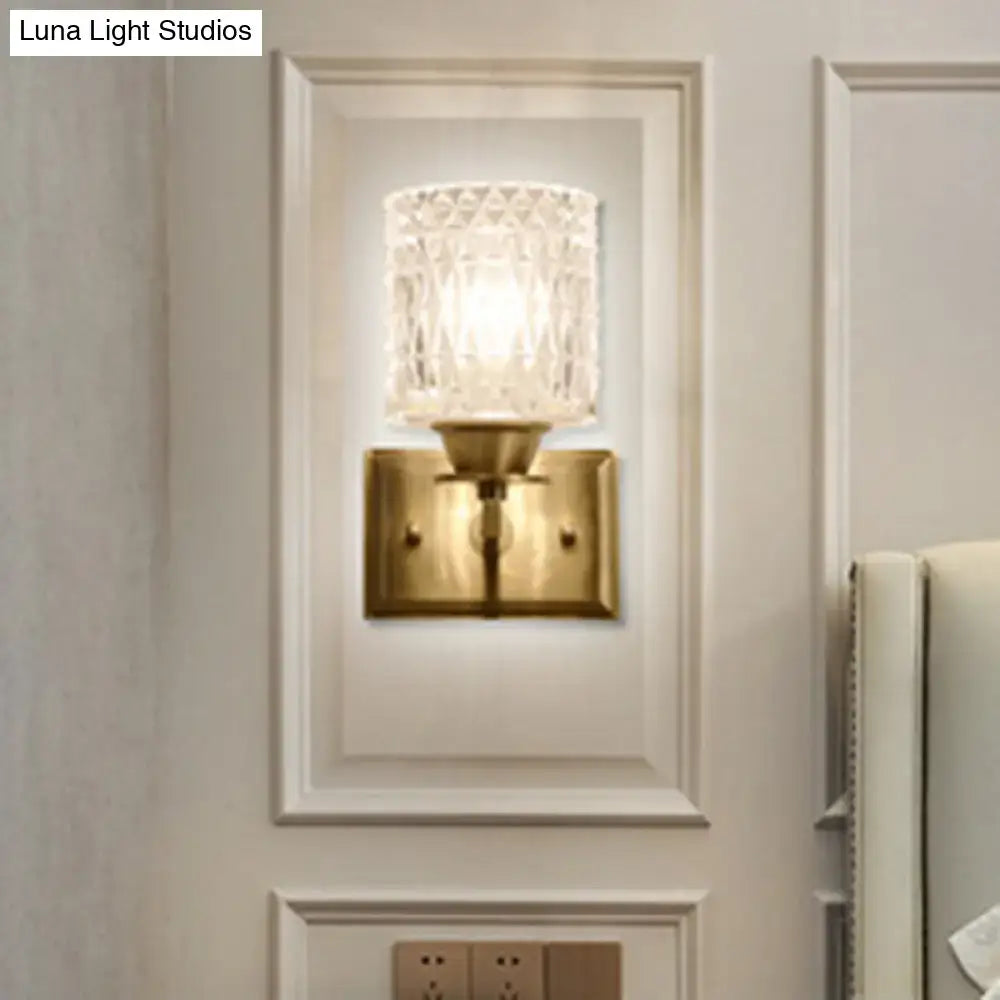 Contemporary brass lattice glass wall light corridor direct wired electric