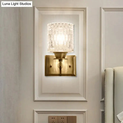 Contemporary brass lattice glass wall light corridor direct wired electric