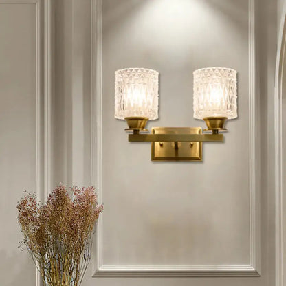 Contemporary brass lattice glass wall light corridor direct wired electric