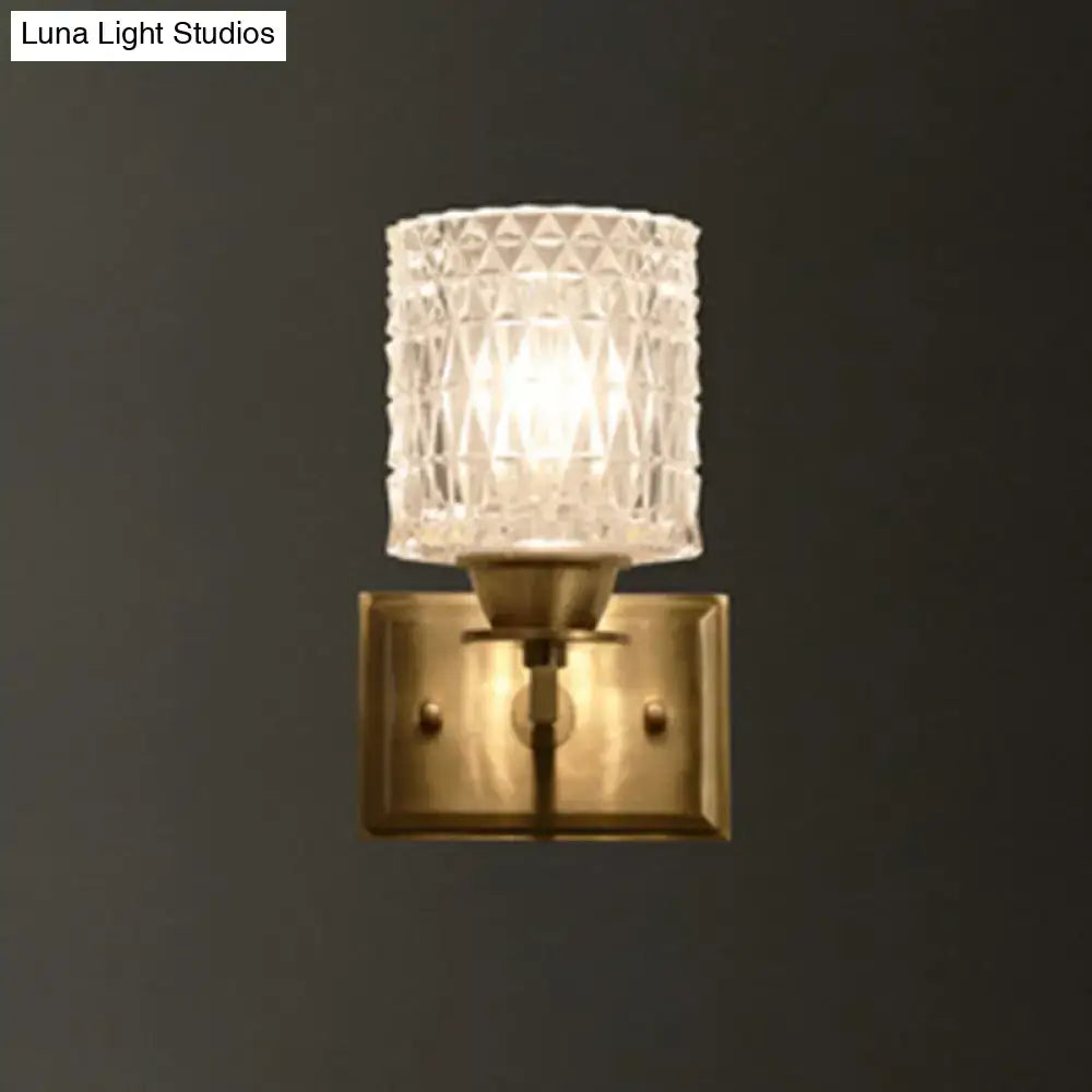 Contemporary brass lattice glass wall light corridor direct wired electric