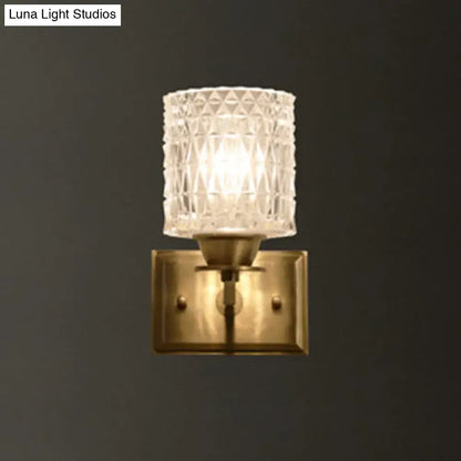 Contemporary brass lattice glass wall light corridor direct wired electric